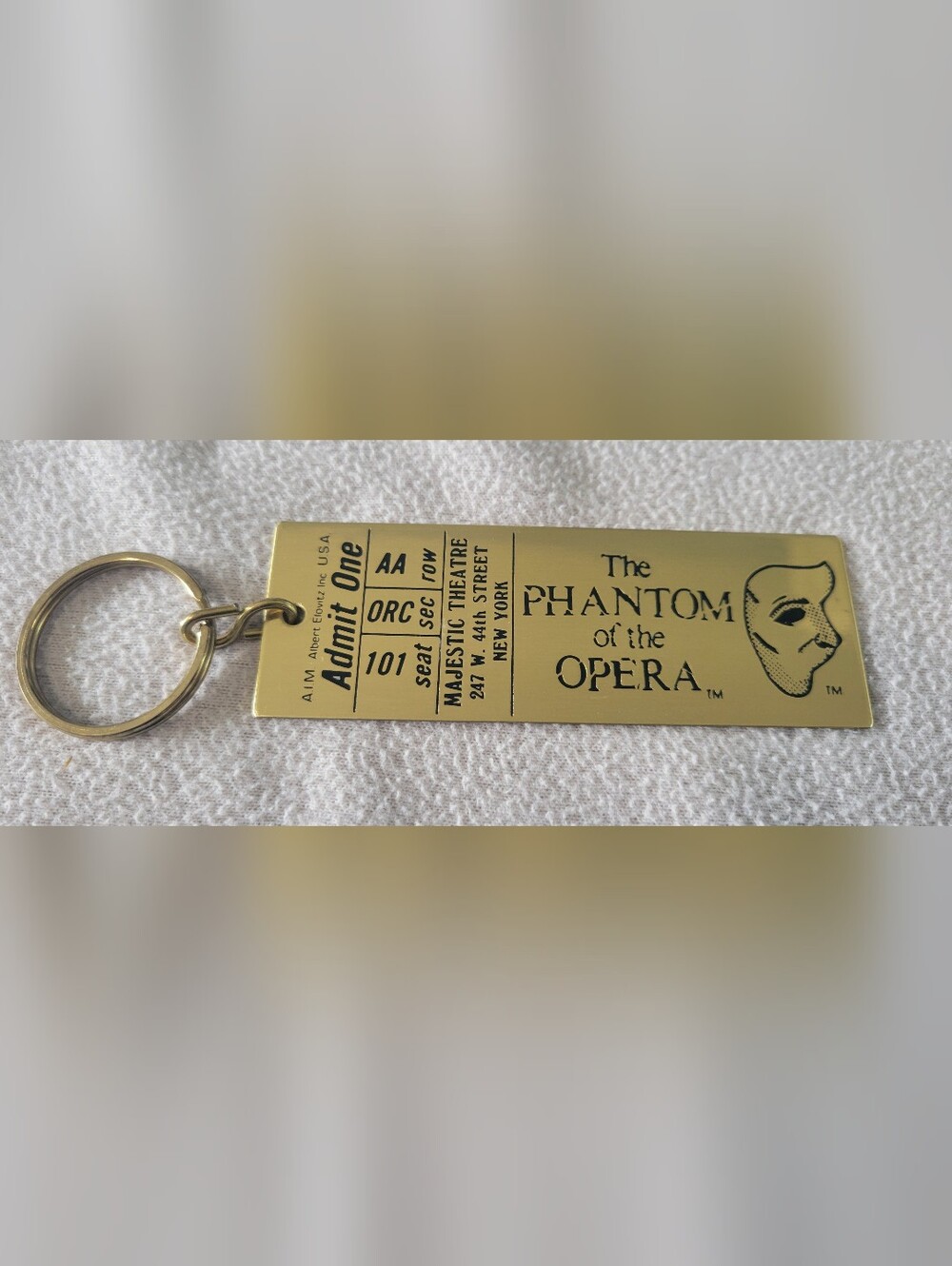 Vintage Phantom Of The OPERA -Gold Theater Ticket Style Metal Keychain